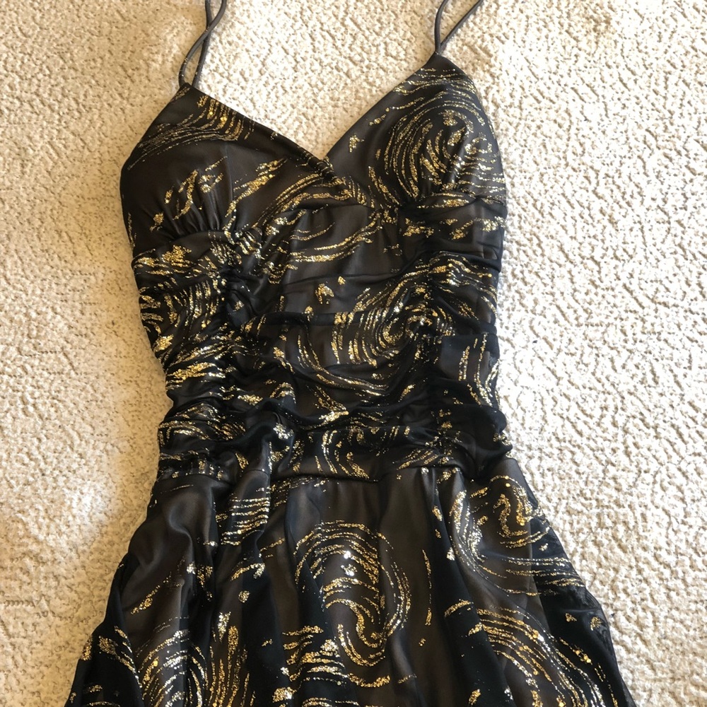 Black and Glitter Gold Evening Dress